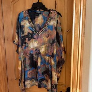 Colorful Women's Top with Embellished Neckline